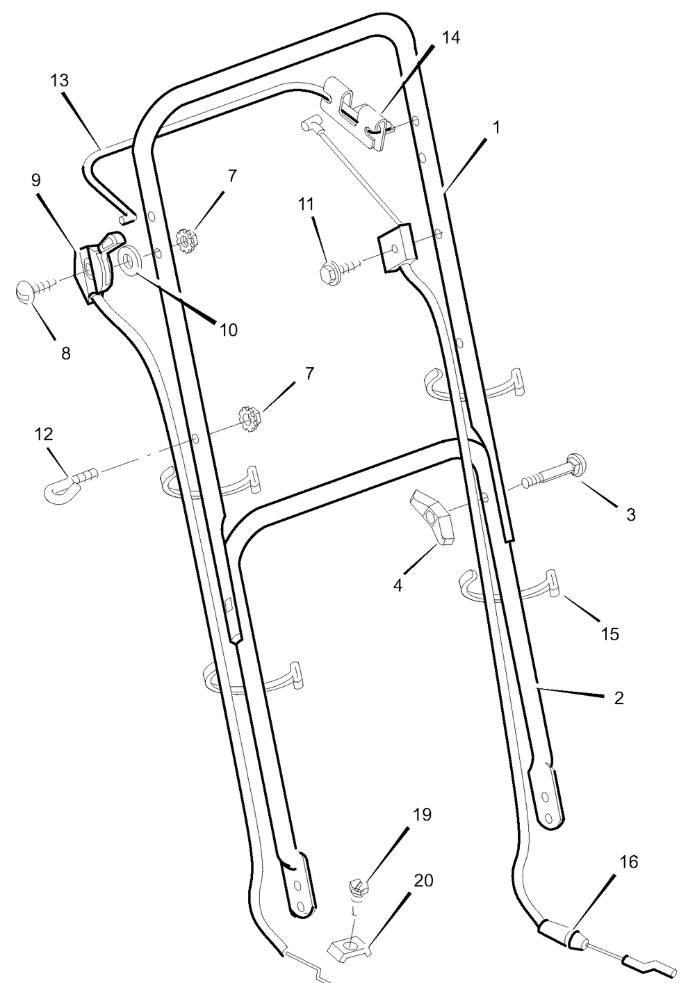Handle Assembly Diagram and Parts List for 20805X51A 1997 Briggs and Stratton Lawn Mower